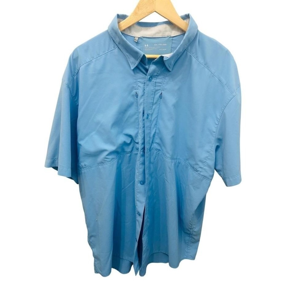 Under Armour Tide Chaser Fishing Shirt Blue XXL Short Sleeve Vented HeatGear - Picture 4 of 6